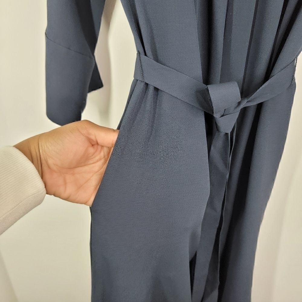 VINCE Silk Shirred Belted Shirtdress Coastal Blue Size Small - Picture 9 of 13